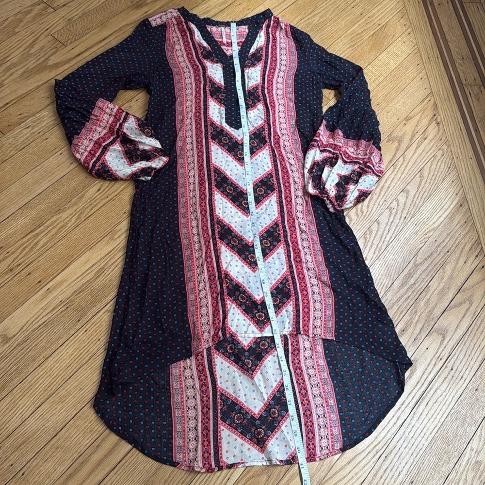 Free People black red PEACEMAKER tribal tunic asymmetrical hi-lo dress XS boho - Picture 4 of 7